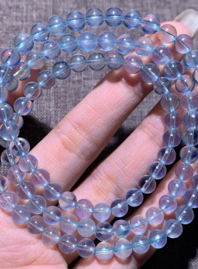 天然冰透海蓝宝三圈手链水晶饰品