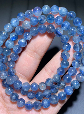 天然共生矿草莓蓝晶石三圈手链女