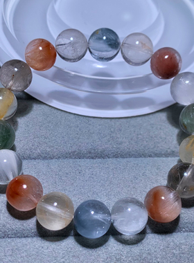 天然顺发彩兔毛水晶手链礼物男女