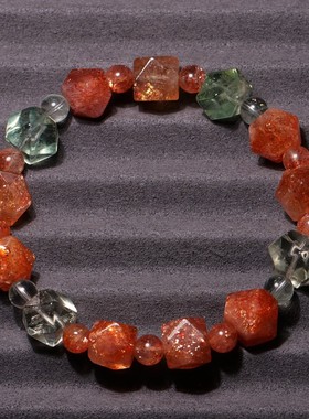 天然刻面方块阿鲁沙太阳石手链女