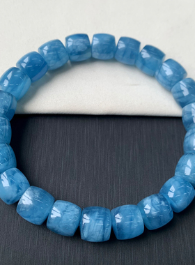 巴西天然海蓝宝桶珠手链饰品情侣