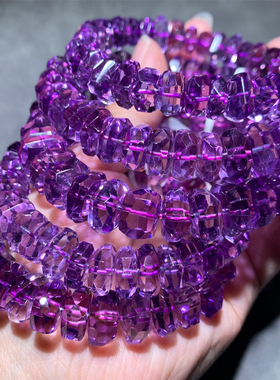 天然收藏级紫水晶刻面盘珠手链女