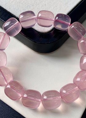 天然冰透星光粉晶桶珠手链情侣女