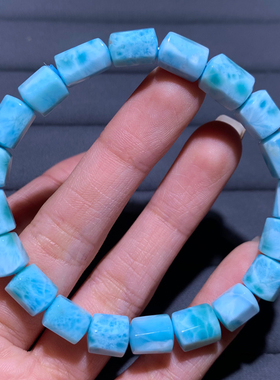 天然海纹石桶珠随形手链淡蓝饰品