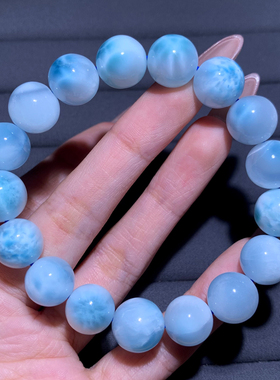 天然玉化海纹石单圈手串蓝拉利玛