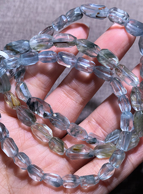 天然灰蓝兔毛随形手链水晶发晶女