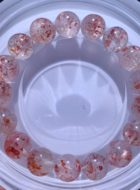 天然冰透草莓长石手串礼物情侣款