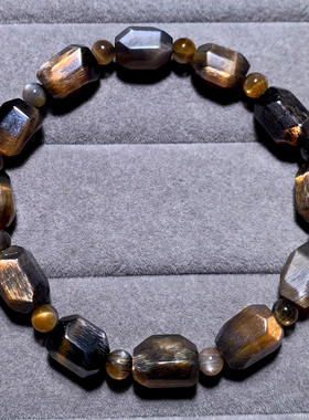 天然黑金骨干长石随形手串水晶女