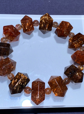 天然黑金超双尖云母柱单圈手链女