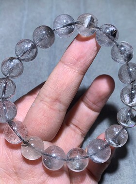 天然黑发晶黑银钛晶手链猫眼水晶