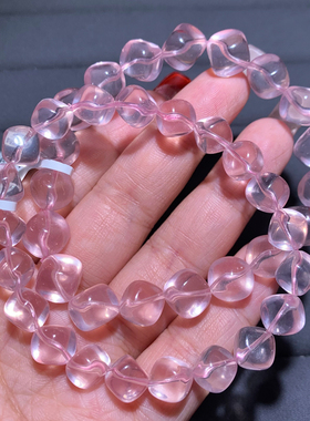 天然星光粉晶随形手链六芒星粉晶