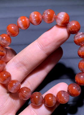 天然玫瑰红极光水晶手链玫瑰极光