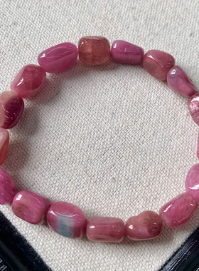 天然老矿粉碧玺随形手链情侣礼物