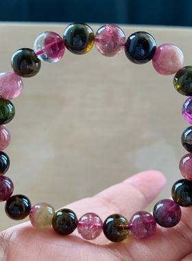 天然巴西老矿西瓜碧玺单圈手链女