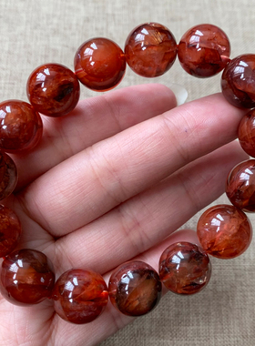 天然原色牛血红红胶花手链异象女