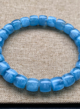 天然蓝天白云海蓝宝直切桶珠手链