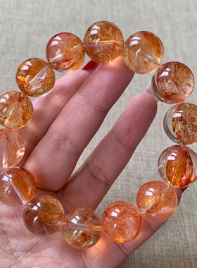 天然巴西橘黄调胶花水晶单圈手链