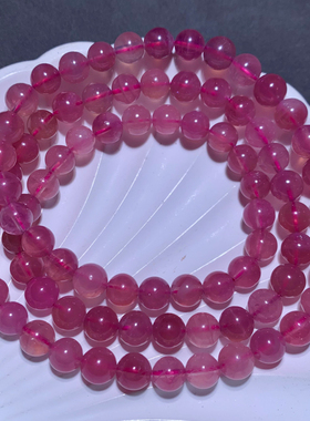 天然老矿马粉三圈手链冰透水晶女