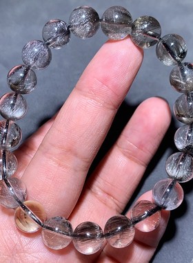 天然黑银钛晶白银发晶手链