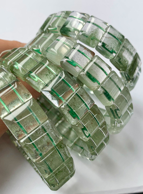 天然冰透绿幽灵水晶手排饰品男女