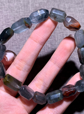 天然蓝灰兔毛水晶随形手链绒发女