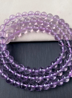 天然冰透紫水晶三圈手串饰品男女