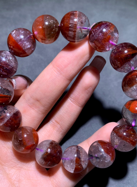 天然极光水晶手链Auralite23紫钛