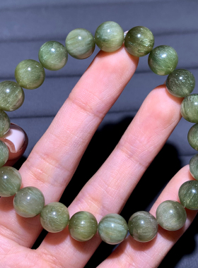 巴西天然猫眼绿发晶单圈水晶手链