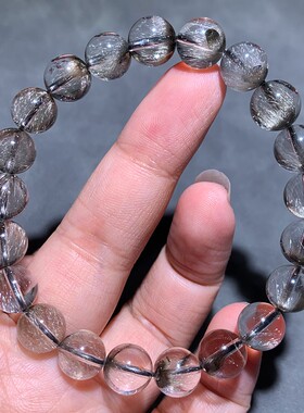 天然板钛猫眼黑银钛晶手链黑发晶