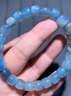 天然云母星光海蓝宝桶珠手链猫眼