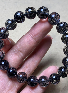 天然浓密顺发黑发晶手串满发水晶