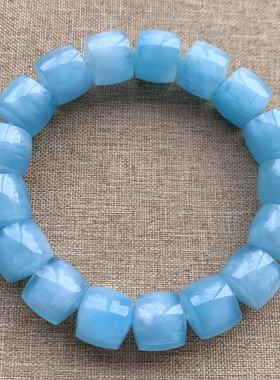 天然蓝天白云海蓝宝直切桶珠手链