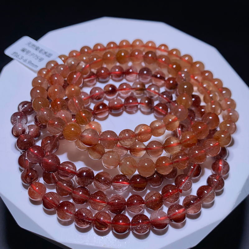 天然红兔毛三圈水晶手链红发晶红幽灵饰品手串一物一图送礼物男女 - 图0