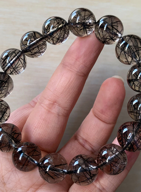 天然茶体黑发晶手串手链饰品女生