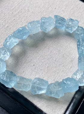 天然湛蓝海蓝宝原石手串魔鬼蓝水