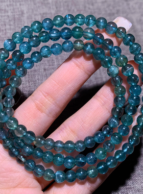 天然冰透磷灰石三圈手链水晶蓝绿