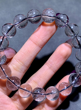 天然猫眼黑银钛晶手串单圈女饰品