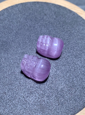 天然紫锂辉石貔貅雕刻猫眼小饰品