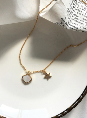 淑女白色底坠镶钻修颈街拍项链