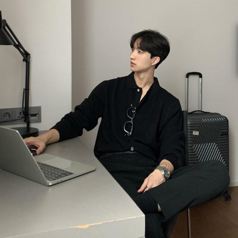 碧舍韩版翻领针织衫开衫男士潮流百搭毛衣纯色打底衫休闲上衣小衫,淘宝优惠券,粉丝福利购,淘宝优惠卷