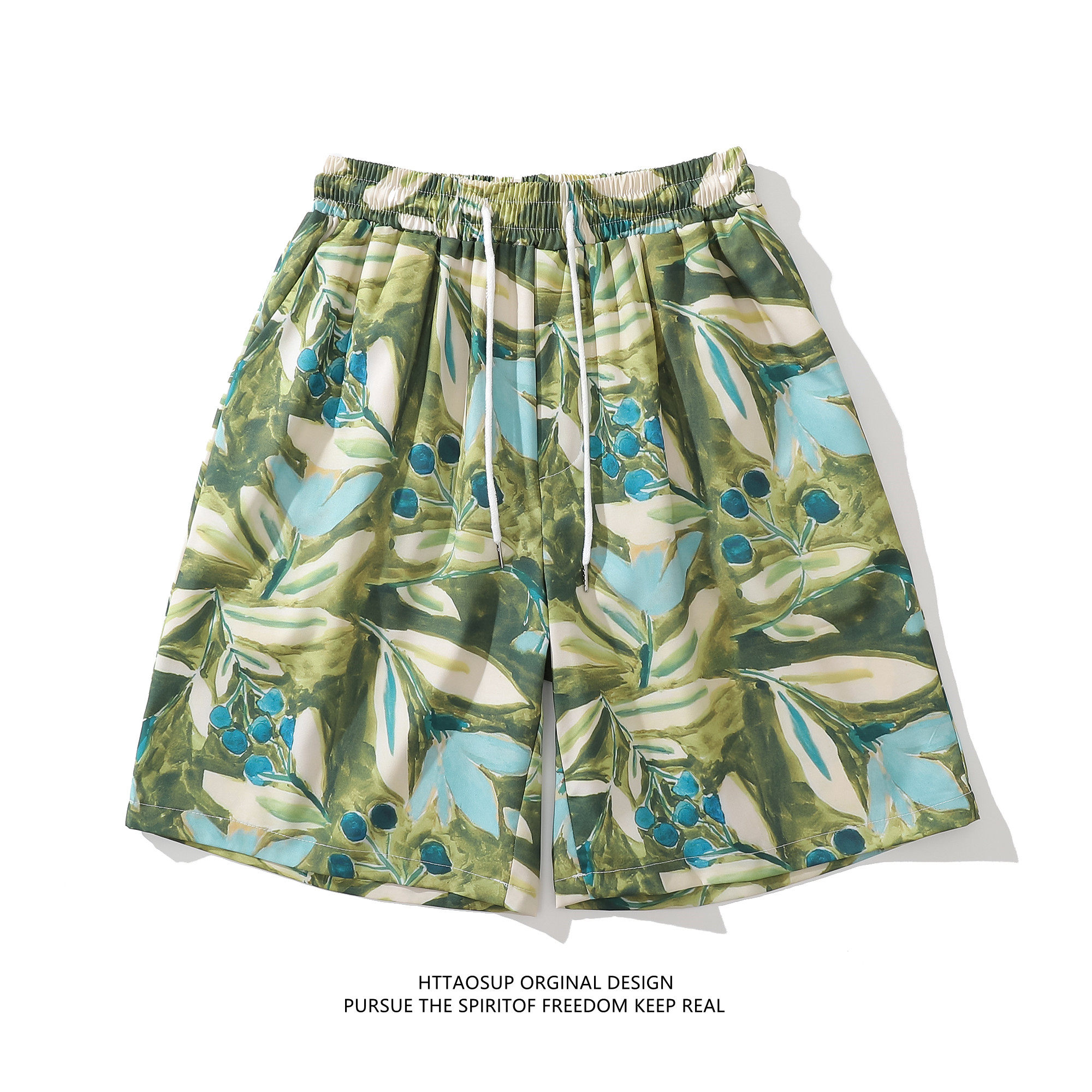 HTTAOSUP港风复古碎花短裤男vintage油画夏威夷风情侣休闲沙滩裤,淘宝优惠券,粉丝福利购,淘宝优惠卷