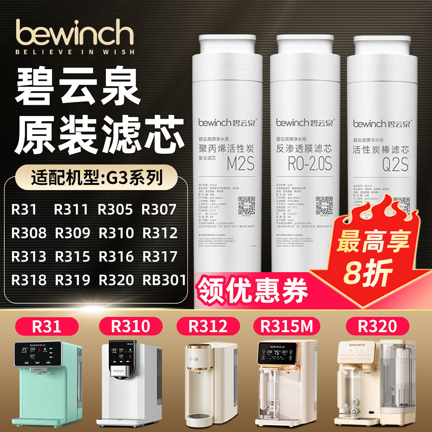 碧云泉g3净水器滤芯R312/R320/R311/R310/G3Pro/g3mini净水机滤芯