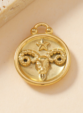 单吊坠 欧美热销十二星座铸造吊坠手链项链DIY配饰 18K不锈钢