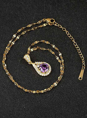 时尚网红紫色百搭爆款锁骨链钛钢