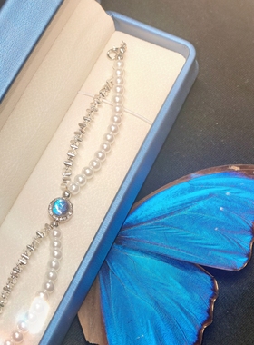 大蓝闪蝶手作珍珠手链
