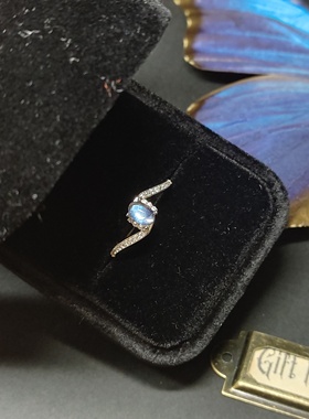 大蓝闪蝶真蝴蝶标本镀银戒指耳钉精致ins设计生日礼物送女友