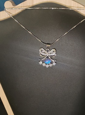 925银项链女时尚百搭蝴蝶结吊坠高级感轻奢锁骨链圣诞礼物