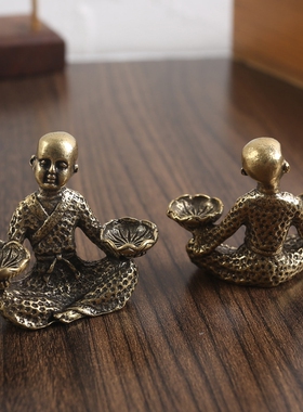 装饰仿古铜是新手托莲花小和尚摆件纯铜倒流香香具金属工艺品铜器