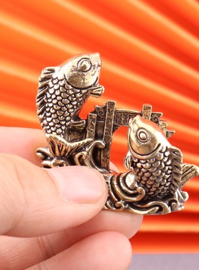 纯黄铜复古鲤鱼跃龙门铜器小摆件装饰品办公室桌面工艺品家居茶宠