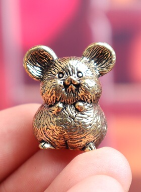 纯黄铜十二生肖老鼠卡通鼠复古装饰老物件桌面茶宠工艺品创意摆件